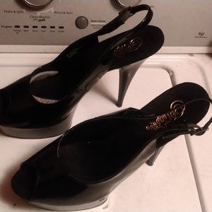 Pleaser Black Peep Toe Slingback Platforms Size 14m With Box